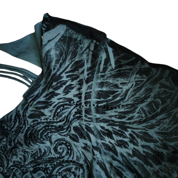 Affliction Briessa baby tee green braided cut out beaded size large - Picture 3 of 11